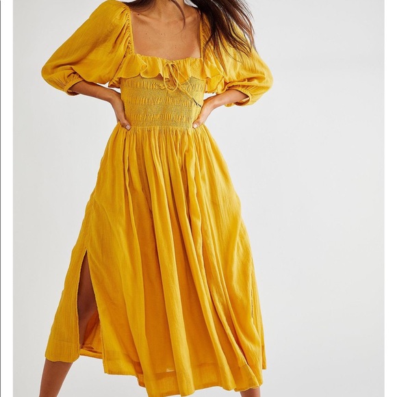 Free People Dresses & Skirts - Free People Oasis Smocked Romantic Ruffle Long Sleeve Midi Dress